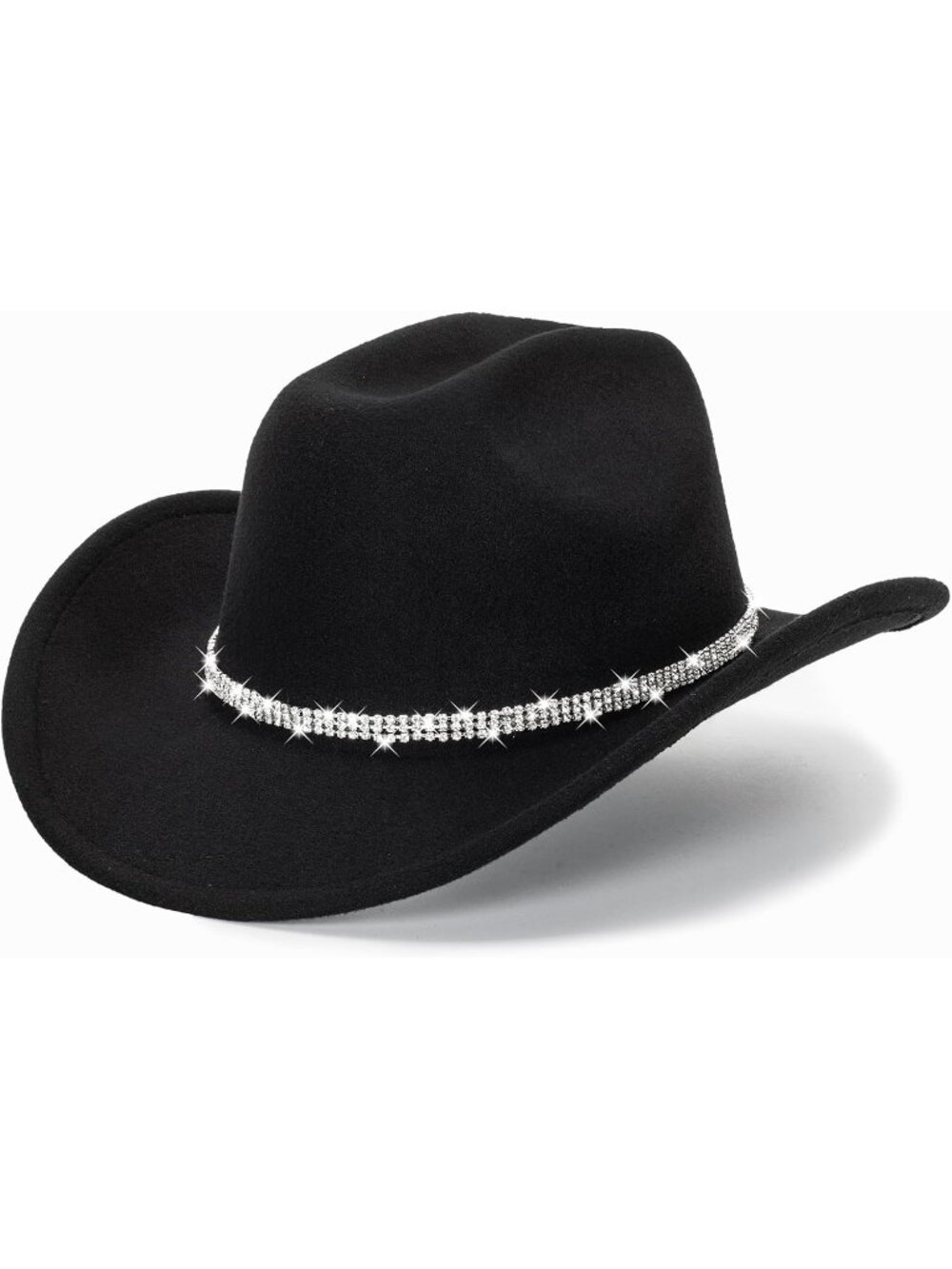 New Glitter Silver Black Cowboy Hats Women Western Rhinestone Cowgirl Hat